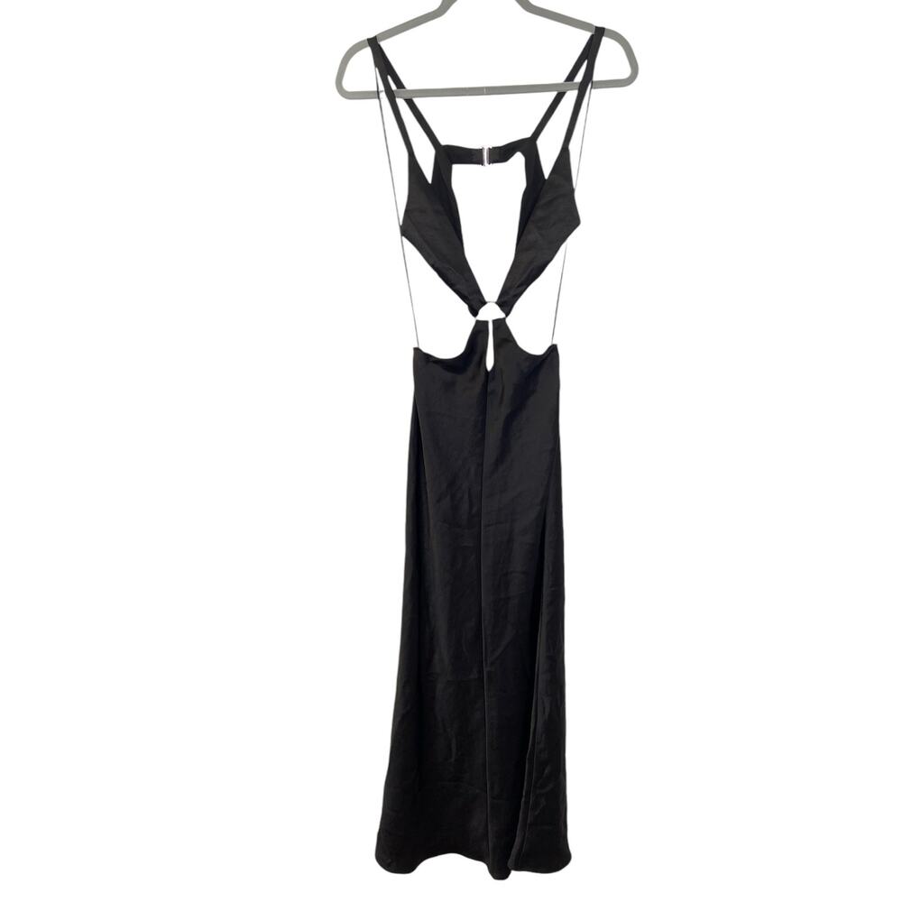 Bec + Bridge Felix V Maxi Dress Satin Cut Out Metallic Ring Detail Black Size 2 - Picture 4 of 14